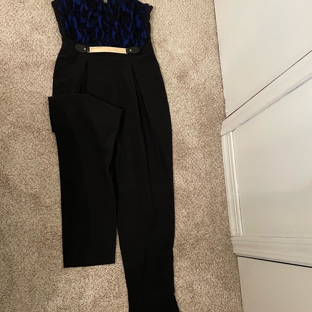 AKIRA Black and Blue Patterned Jumpsuit